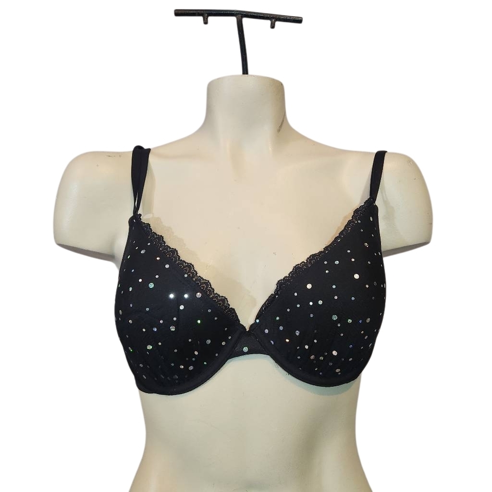 Smart & Sexy Elegant Black Polka Dot‎ Bra 36C NWT